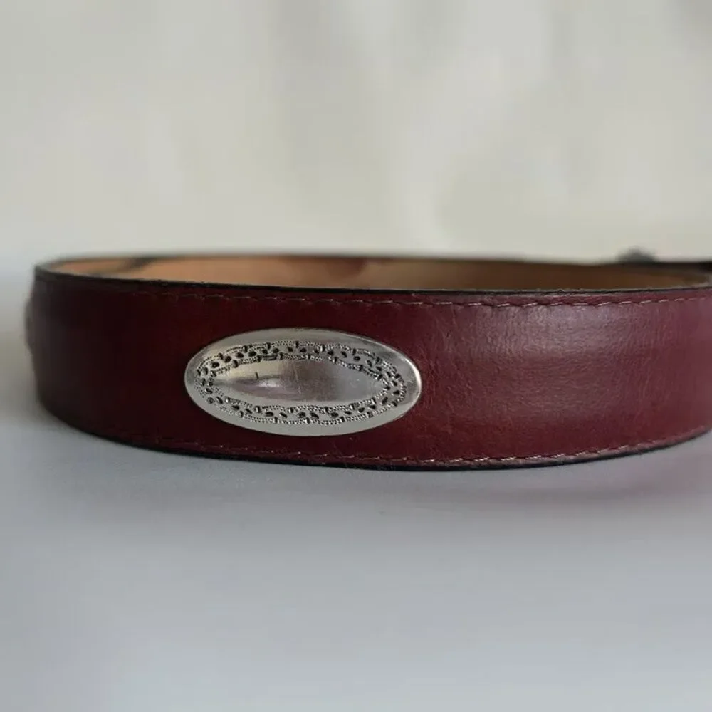 Sentry Western Concho Belt Vintage Leather Burgundy Red Made in USA Womens M 150